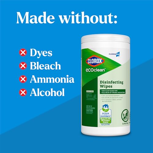 CloroxPro Clorox EcoClean Disinfecting Wipes, Multipurpose 100% Plant Based Cleaning Cloths, Antibacterial Disinfectant, Safe for Multi Surface Use, 75 Count