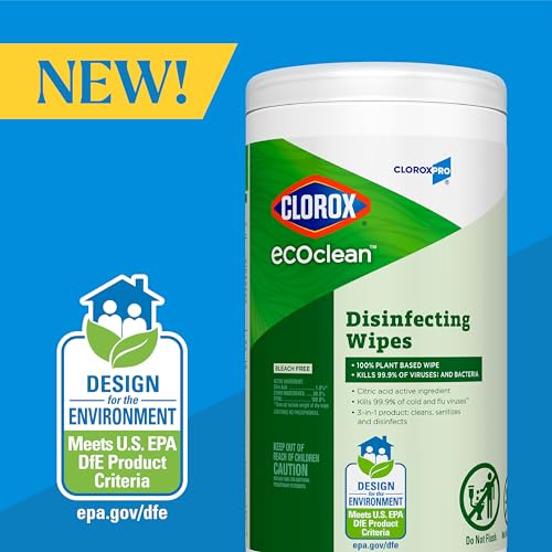 CloroxPro Clorox EcoClean Disinfecting Wipes, Multipurpose 100% Plant Based Cleaning Cloths, Antibacterial Disinfectant, Safe for Multi Surface Use, 75 Count