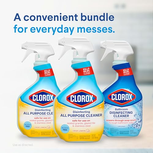 Clorox Disinfecting All-Purpose Cleaner 32 Oz and Disinfecting Bathroom Cleaner, Household Essentials, 30 Oz, Pack of 3