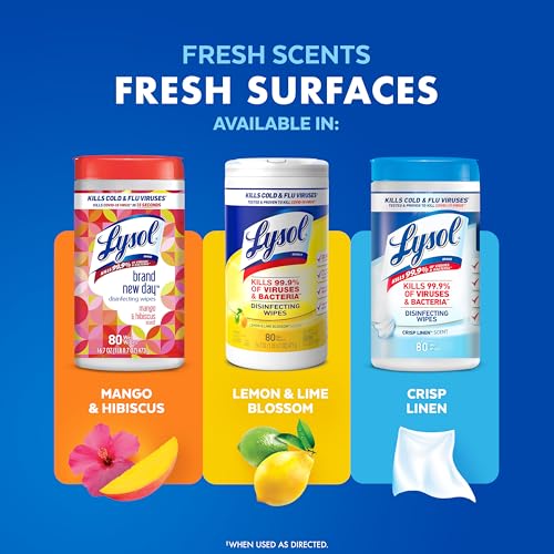 Lysol Disinfectant Wipes, Multi-Surface Antibacterial Cleaning Wipes, For Disinfecting and Cleaning, Lemon and Lime Blossom, 80 Count (Pack of 3)