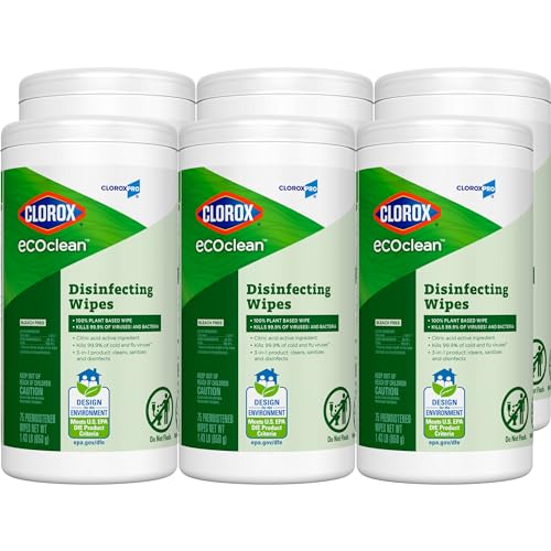 CloroxPro Clorox EcoClean Disinfecting Wipes, Multipurpose 100% Plant Based Cleaning Cloths, Antibacterial Disinfectant, Safe for Multi Surface Use, 75 Count