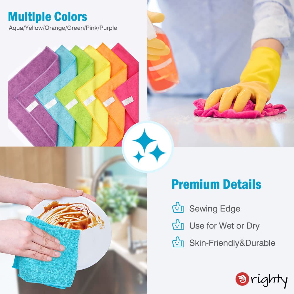 Orighty Cleaning Cloths Pack of 12, Highly Absorbent Microfiber Cleaning Supplies, Lint Free Cloths for Multiple-use, Powerful Dust Removal Cleaning Rags for House, Kitchen, Car Care(12x12 inch)