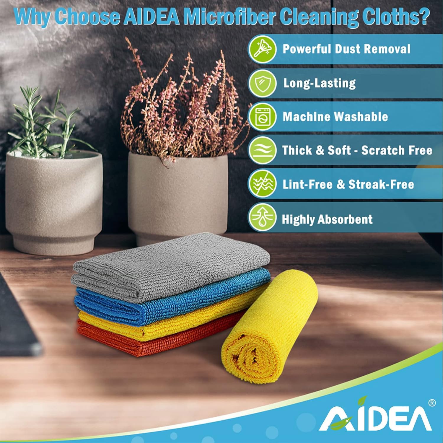 AIDEA Microfiber Cleaning Cloths-100PK, Soft Absorbent Rags for Cleaning, Lint-Free Towels Cleaning, Kitchen Towels, Microfiber Dusting Cloth for Home, Car, Window, Cleaning Supplies-12in.x12in.