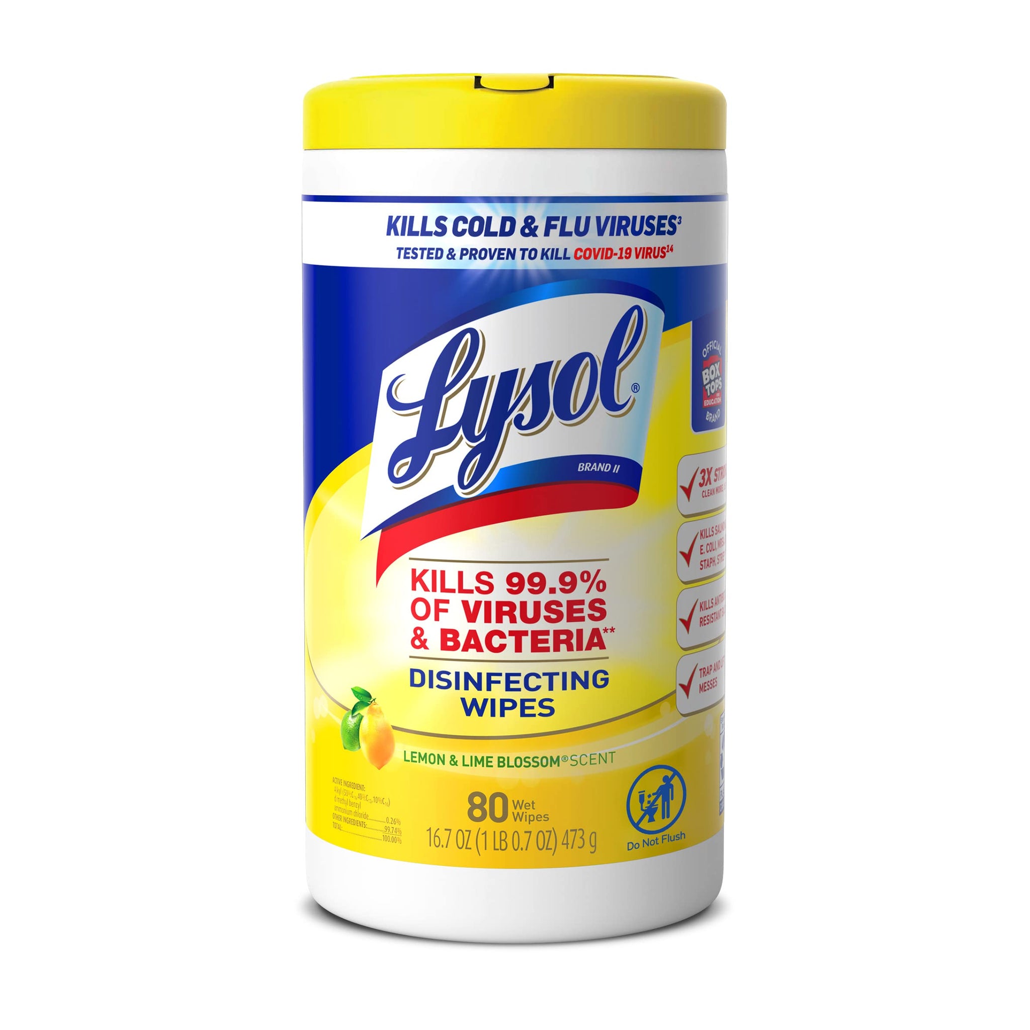 Lysol Disinfectant Wipes, Multi-Surface Antibacterial Cleaning Wipes, For Disinfecting and Cleaning, Lemon and Lime Blossom, 80 Count (Pack of 3)