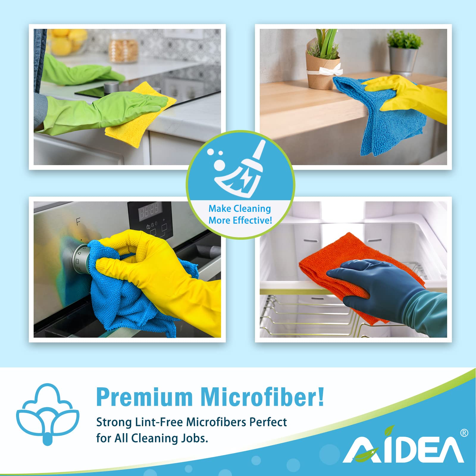 AIDEA Microfiber Cleaning Cloths-100PK, Soft Absorbent Rags for Cleaning, Lint-Free Towels Cleaning, Kitchen Towels, Microfiber Dusting Cloth for Home, Car, Window, Cleaning Supplies-12in.x12in.