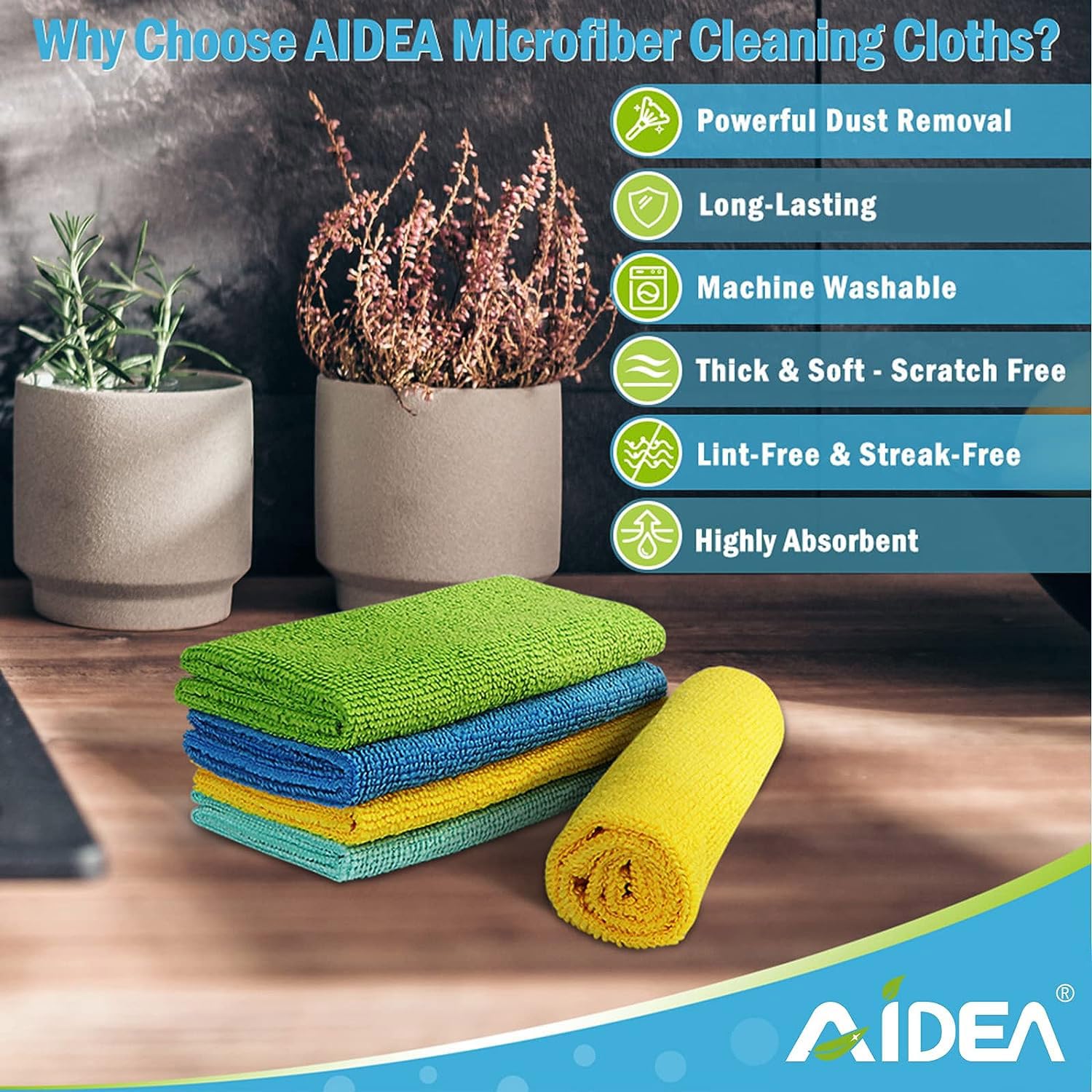 AIDEA Microfiber Cleaning Cloths-100PK, Soft Absorbent Rags for Cleaning, Lint-Free Towels Cleaning, Kitchen Towels, Microfiber Dusting Cloth for Home, Car, Window, Cleaning Supplies-12in.x12in.