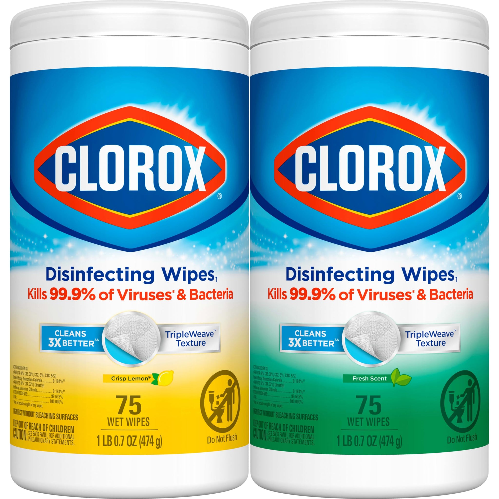 Clorox Disinfecting Wipes Value Pack, Bleach Free Cleaning Wipes, 75 Count Each, Pack of 4