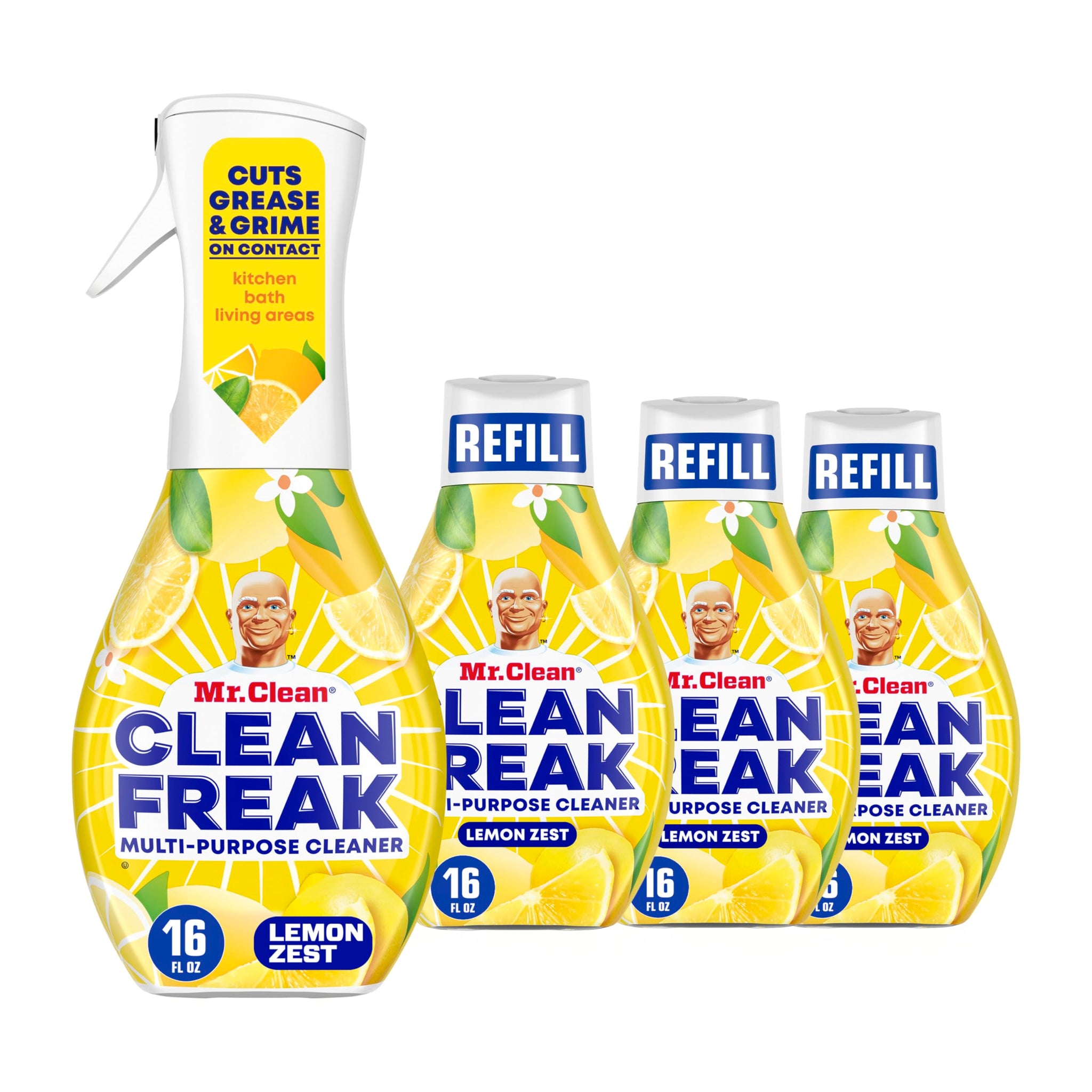 Mr. Clean Clean Freak Multi Surface Cleaning Spray, Deep Cleaning Mist Starter Kit and Refill Bundle, Lemon Zest Scent, 64 fl oz