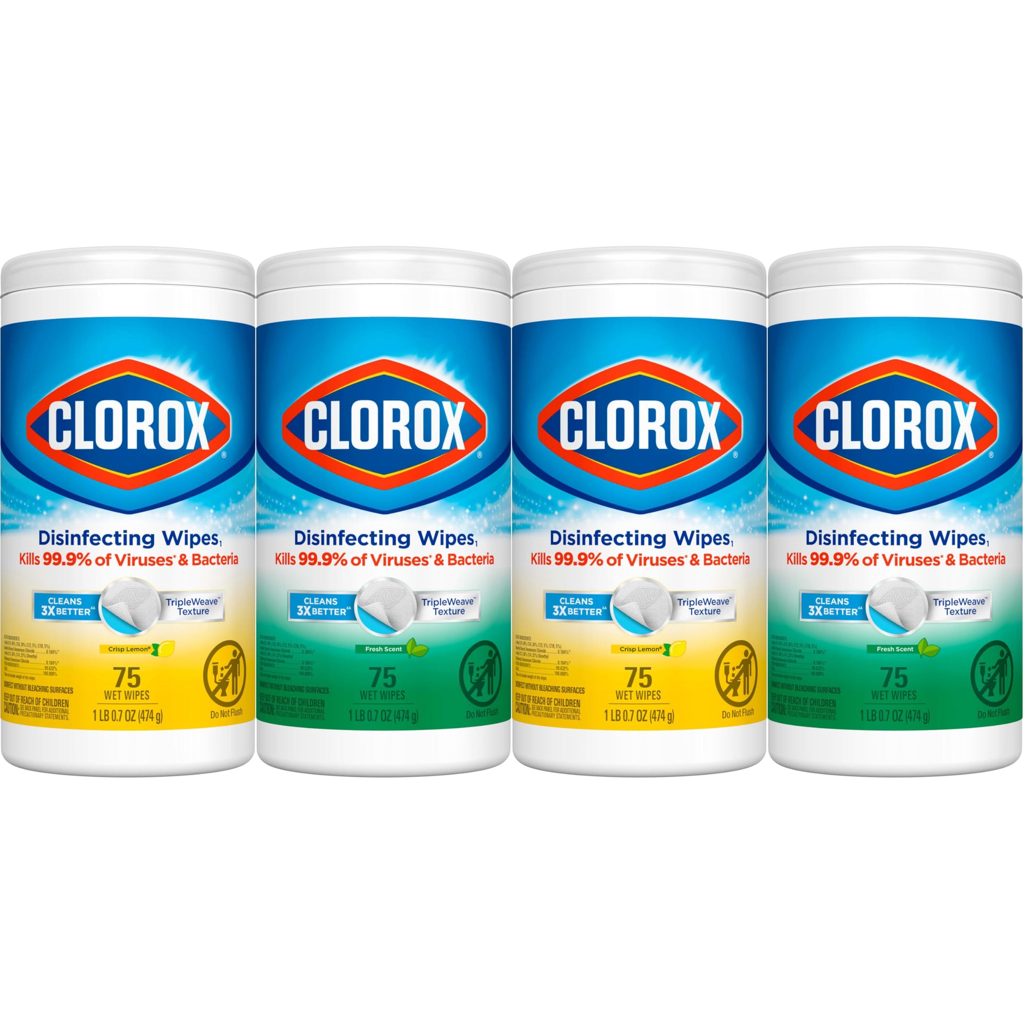 Clorox Disinfecting Wipes Value Pack, Bleach Free Cleaning Wipes, 75 Count Each, Pack of 4