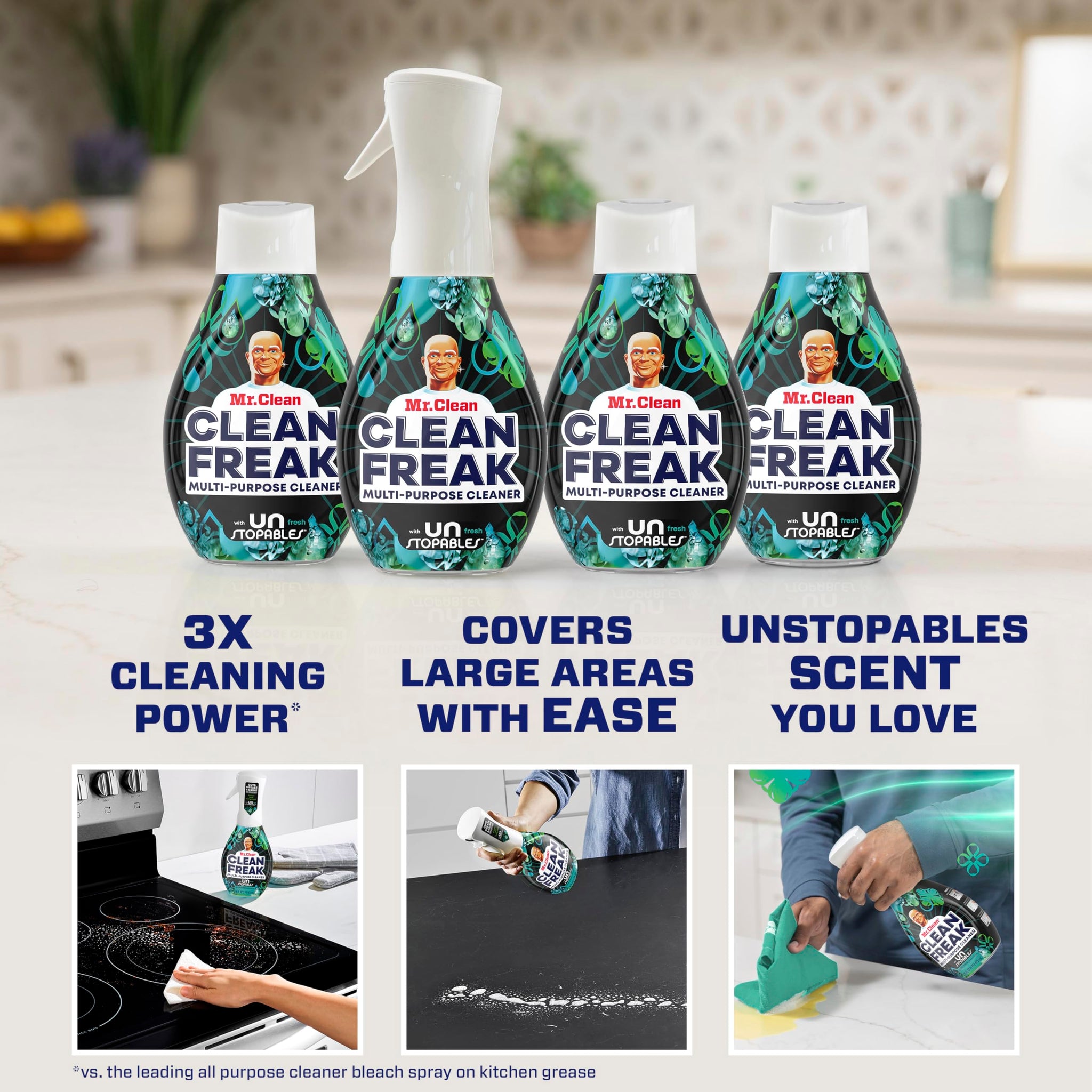 Mr. Clean Clean Freak Multi Surface Cleaning Spray, Deep Cleaning Mist Starter Kit and Refill Bundle, Unstopables Fresh Scent, 64 fl oz