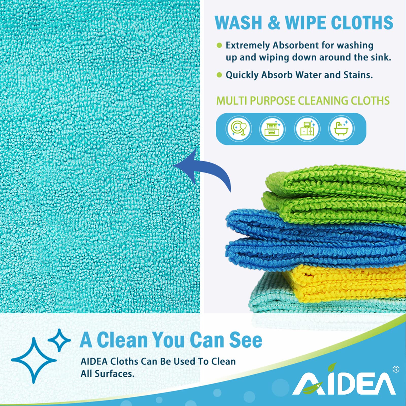 AIDEA Microfiber Cleaning Cloths-100PK, Soft Absorbent Rags for Cleaning, Lint-Free Towels Cleaning, Kitchen Towels, Microfiber Dusting Cloth for Home, Car, Window, Cleaning Supplies-12in.x12in.