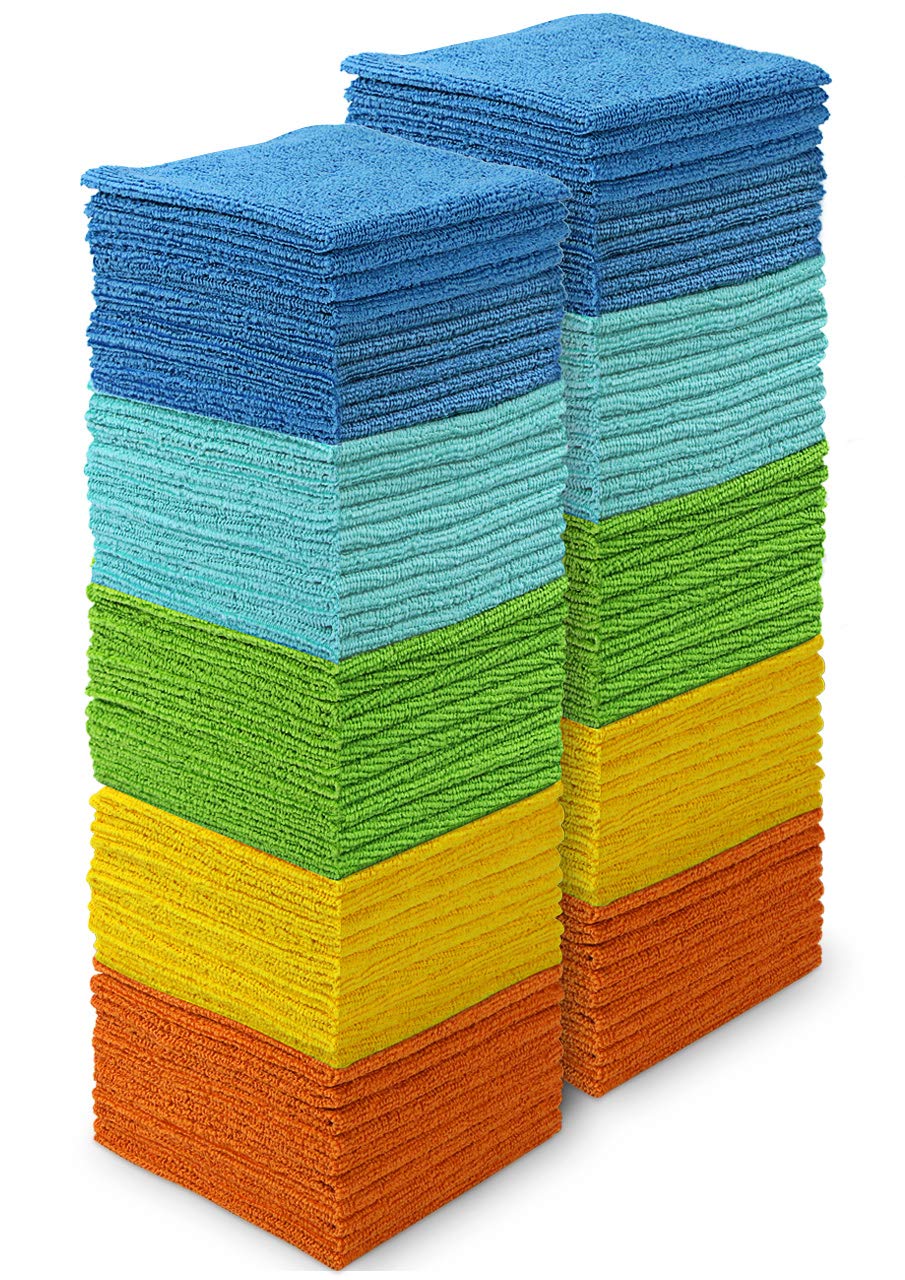 AIDEA Microfiber Cleaning Cloths-100PK, Soft Absorbent Rags for Cleaning, Lint-Free Towels Cleaning, Kitchen Towels, Microfiber Dusting Cloth for Home, Car, Window, Cleaning Supplies-12in.x12in.